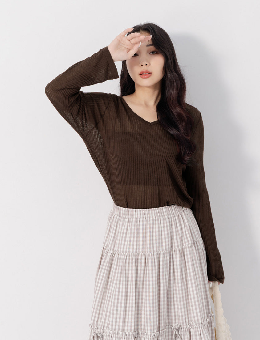 Lyocell Sheer Knit Plus Size Long Sleeve Top