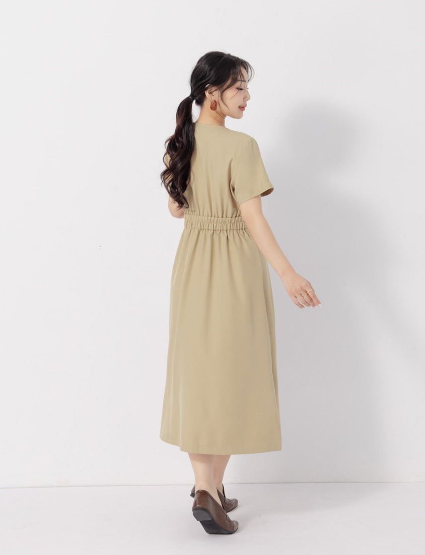MISS. Slim Fit V-Neck Faux Button Plus Size Maxi Dress