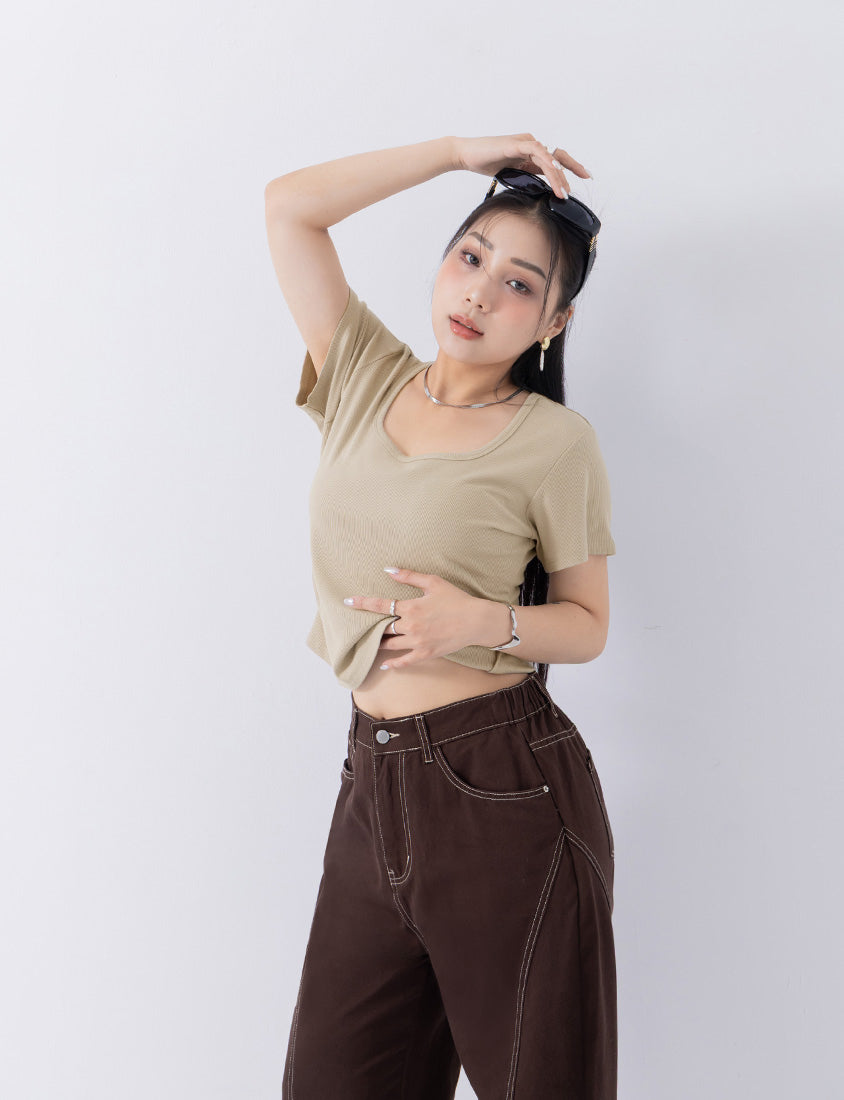 MUA! Ribbed Square Neck Side-Ruched Plus Size Top