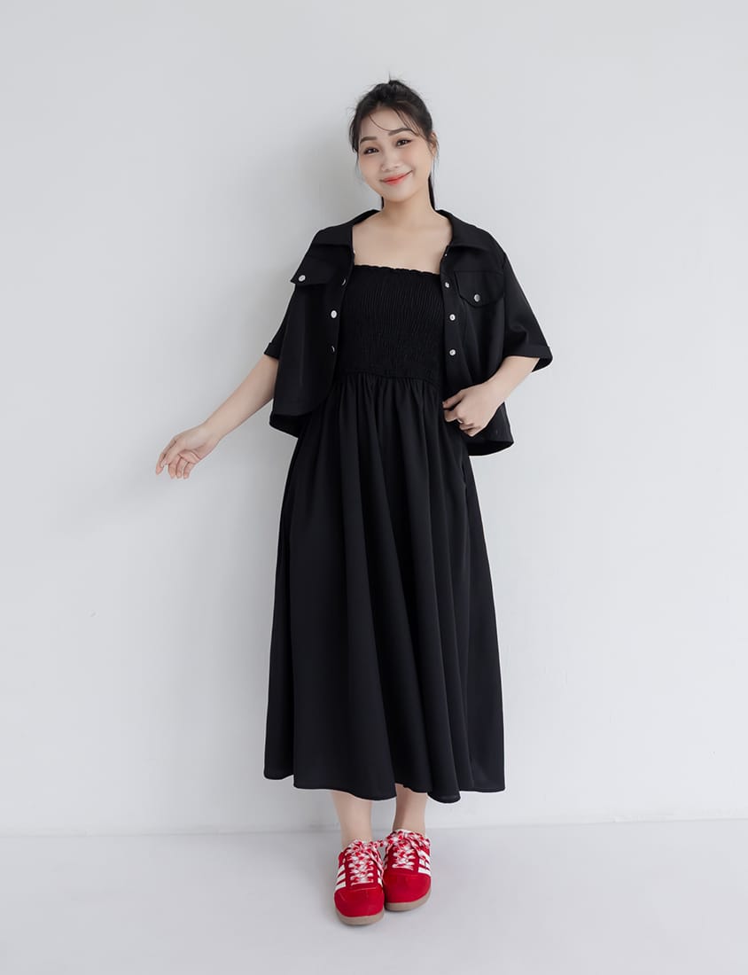Adjustable Elastic Strap Twill Plus Size Dress