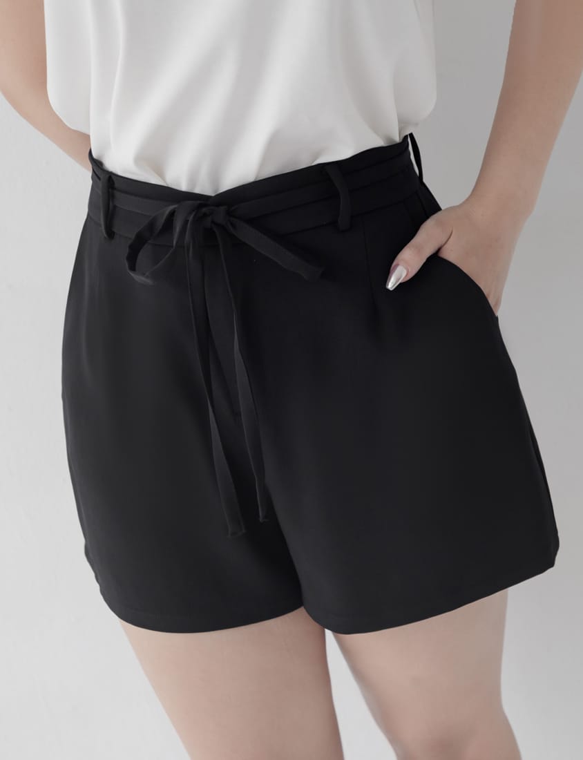 MISS. Silky Cool Plus Size Tailored Shorts (with Waist Tie)