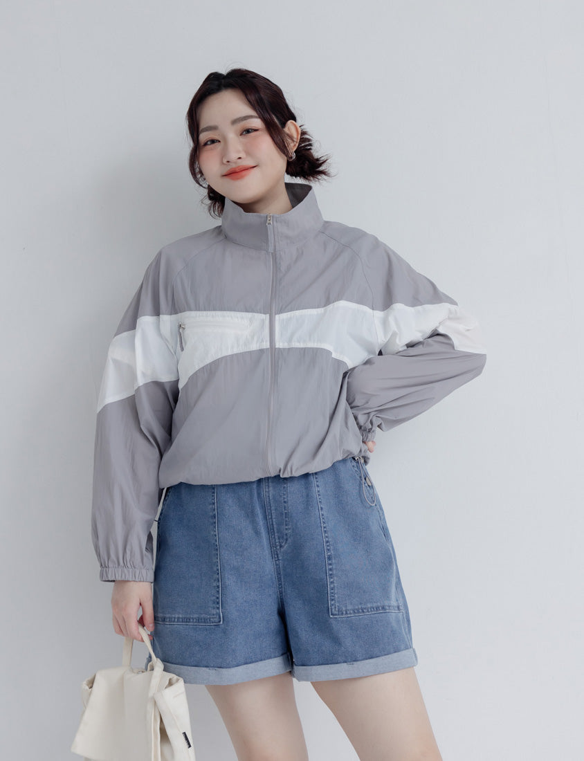 Playful Contrasting Sports Plus Size Trench Coat