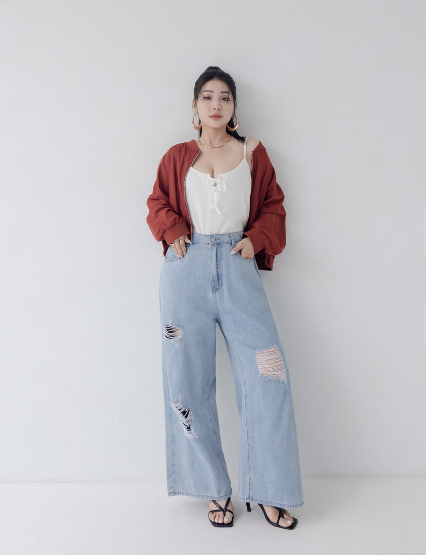 MUA! Distressed Denim Elastic Back Plus Size Wide Leg Jeans