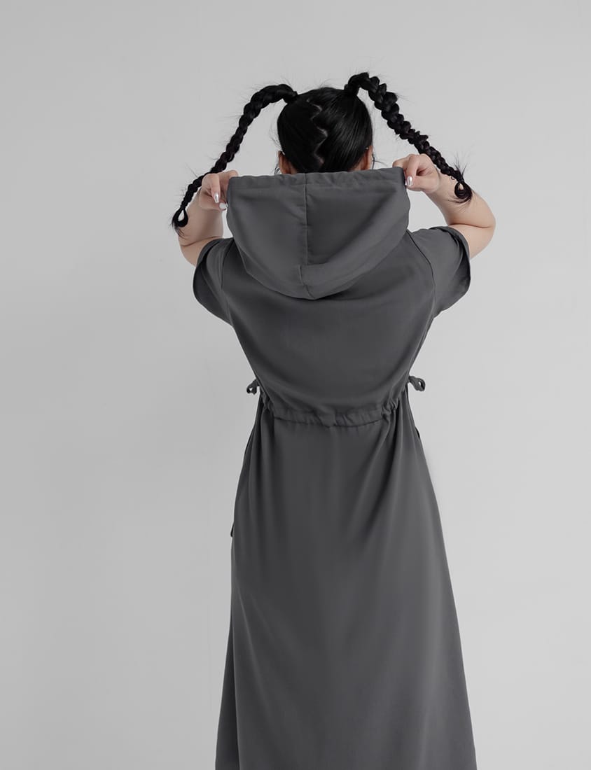 Cargo Hooded Button-Up Plus Size Maxi Dress