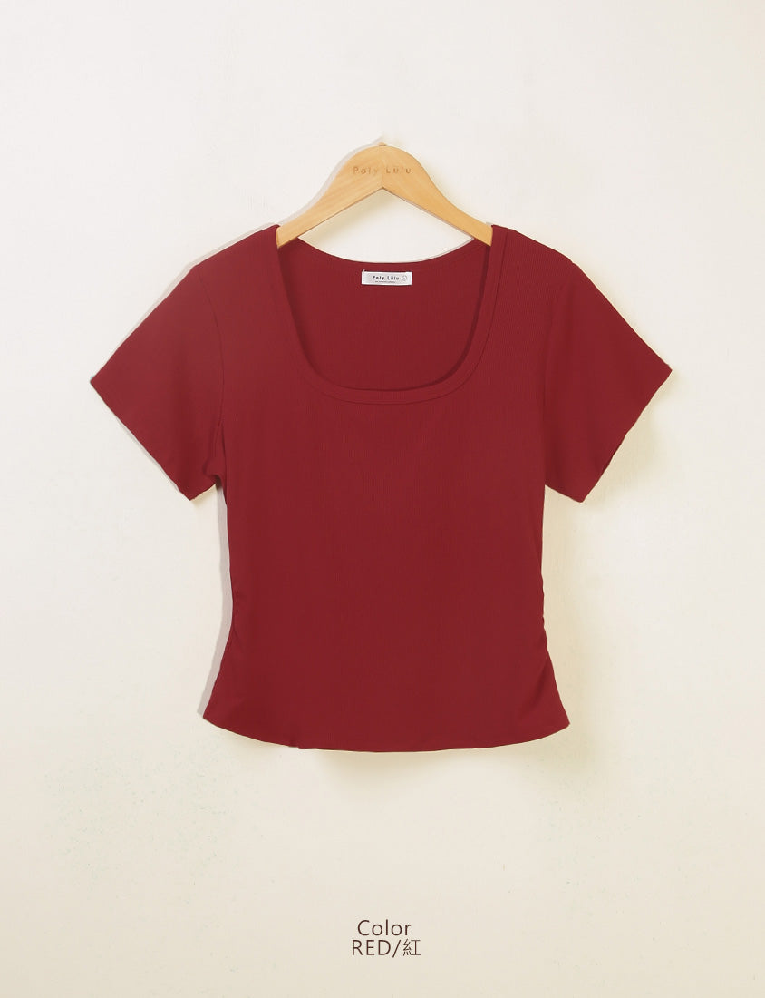 MUA! Ribbed Square Neck Side-Ruched Plus Size Top