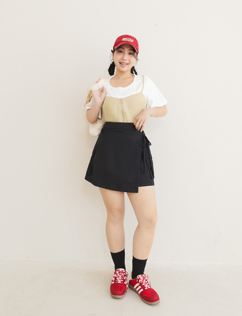 Asymmetric Front Zip Plus Size Layered Tee