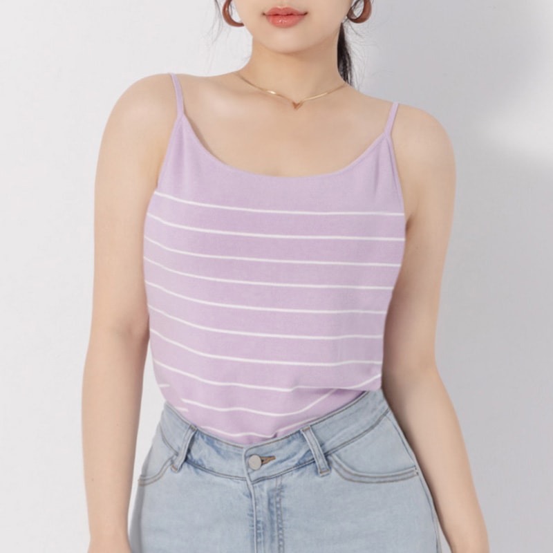 MISS. Versatile Soft Skin Stripe Knit Plus Size Tank Top