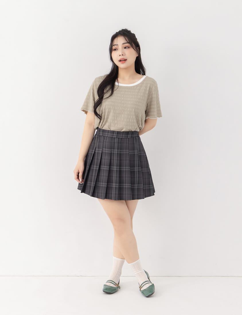 Multicolor Crew Neck Color-Block Crinkled Plus Size Short Sleeve Top