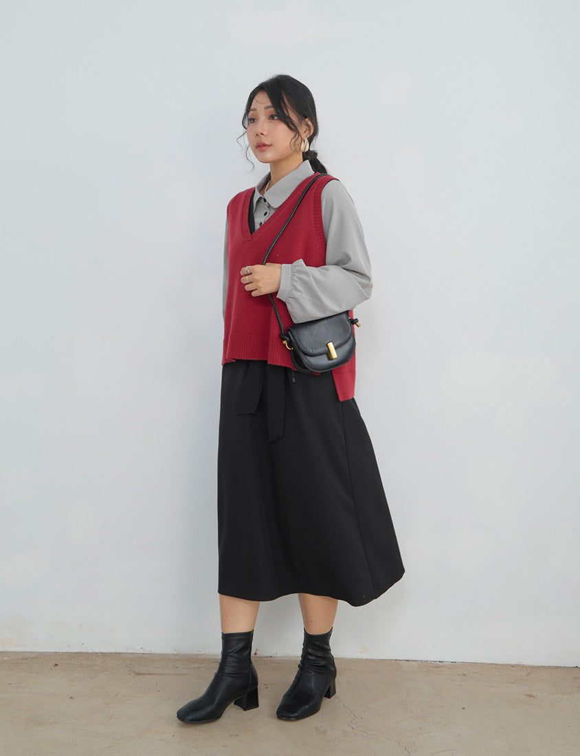 MISS. Contrast Faux Two Piece Waist Tie Plus Size Maxi Dress