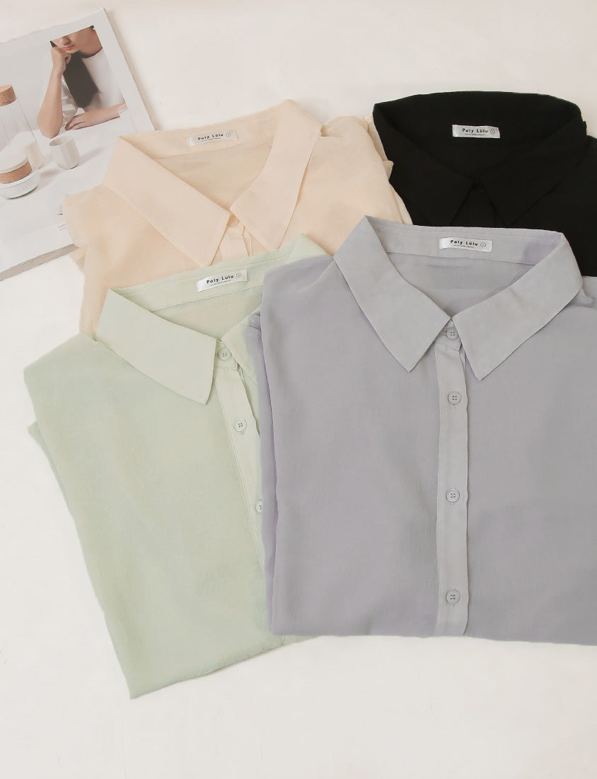 Flowy Crinkled Sheer Plus Size Blouse (With Tie)