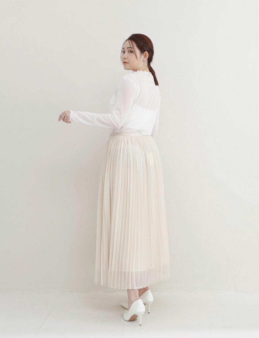 MISS. Elegant Fine-Pleated Double Layer Sheer Plus Size Maxi Skirt