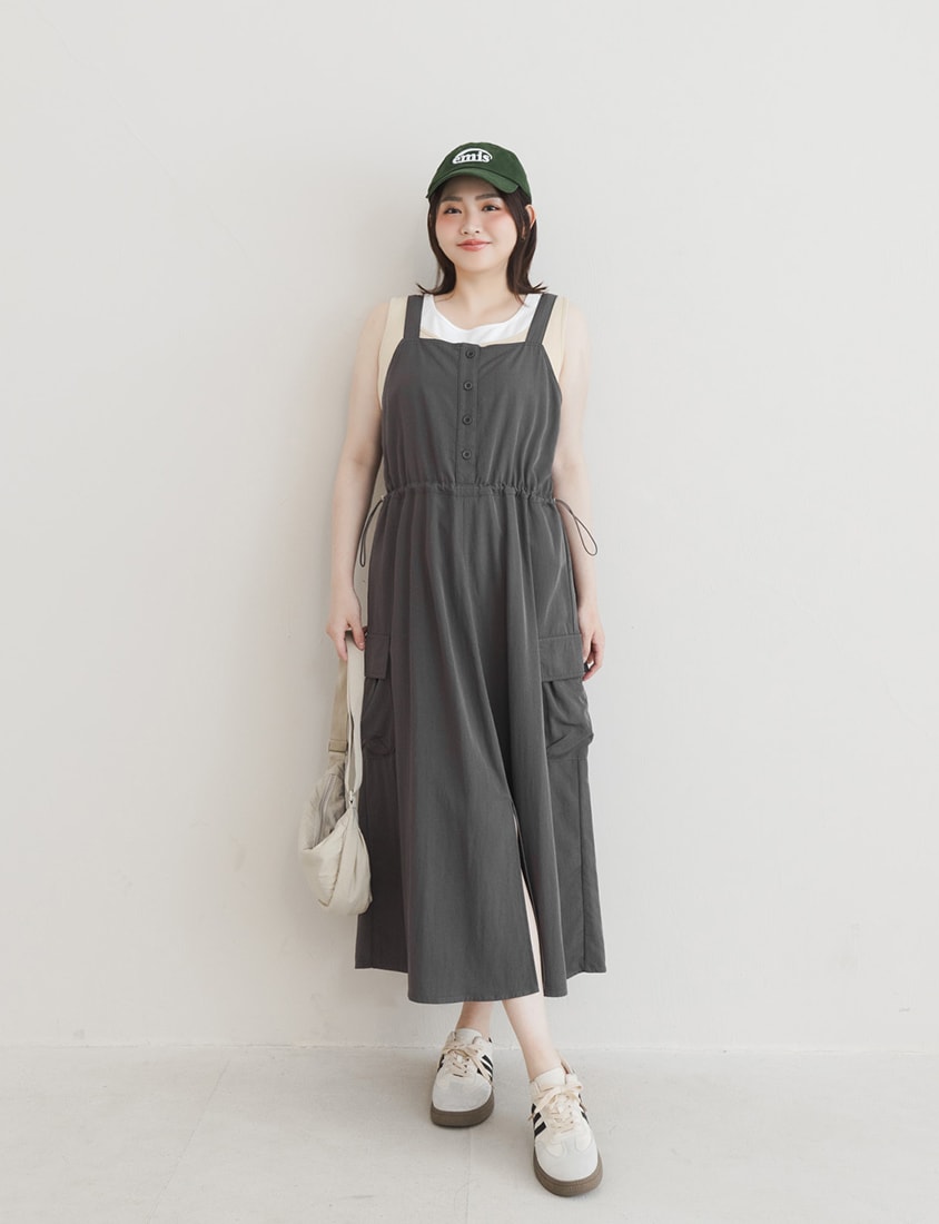 Chic Cargo Pocket Plus Size Overall Dress