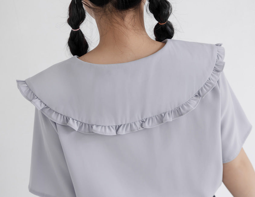 Playful Large Ruffle Collar Plus Size Short Sleeve Top