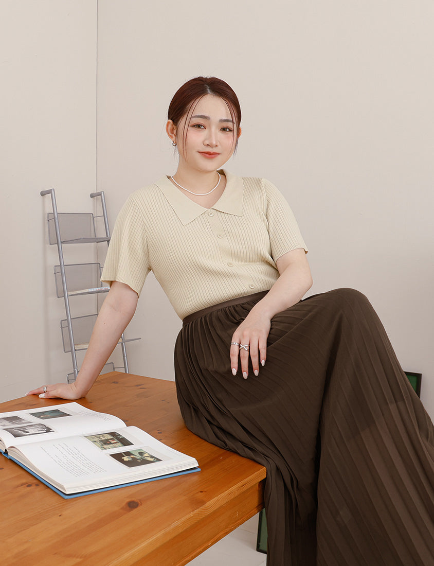 MISS. Versatile Icy Silk Faux Button Collar Plus Size Top