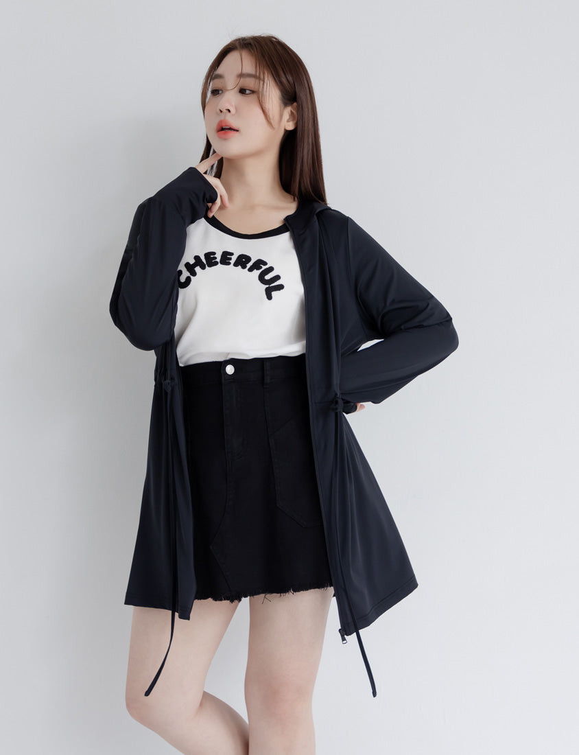 Pocket Twill Cotton Frayed Hem Plus Size Mini Skirt (With Inner Shorts)