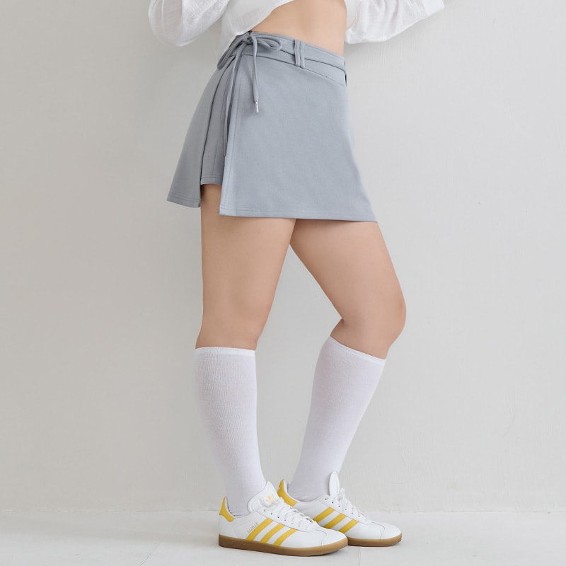 MUA! Cloud Cotton Pleated Slit Plus Size Mini Skirt (With Tie)