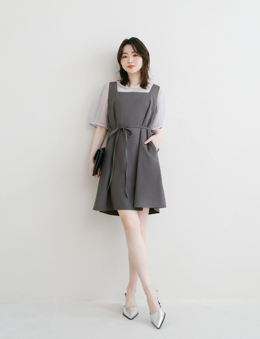MISS. Structured Lightweight Square Neck Tailored Plus Size Mini Dress
