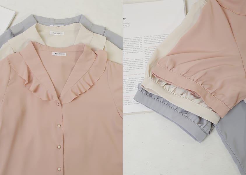 MISS. Korean-Style V-Neck Big Ruffled Puff Sleeve Plus Size Blouse
