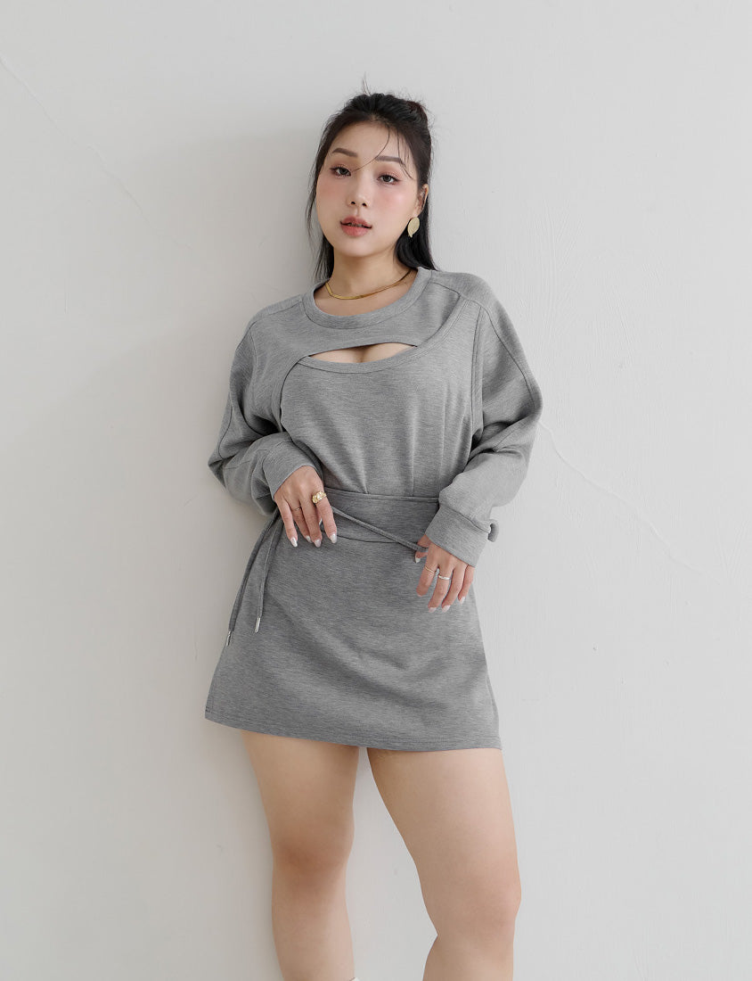 MUA! Cloud Cotton Front Cut-Out Plus Size Long Sleeve Top