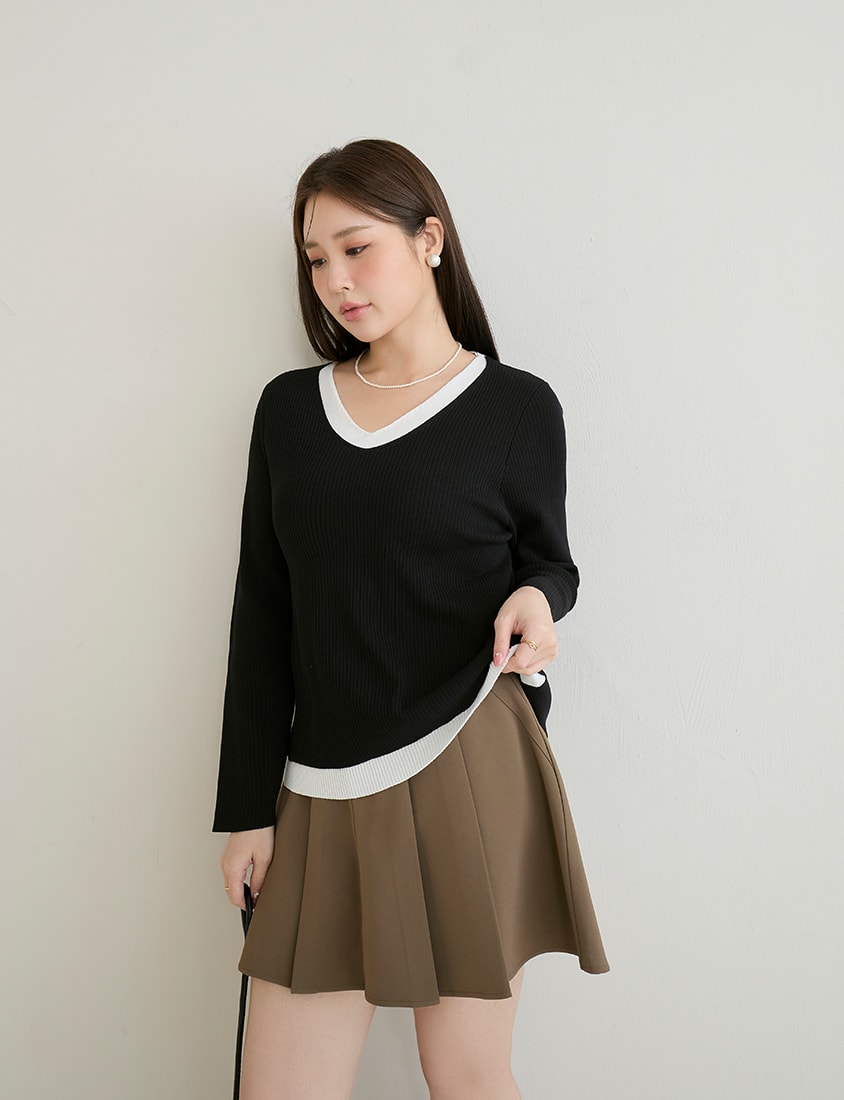 MISS. Faux Two Piece Ribbed Knit Plus Size Long Sleeve Top