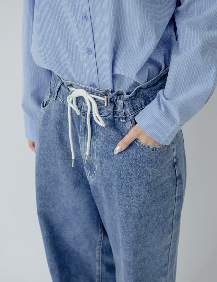 Edgy Contrast Drawstring Plus Size Distressed Jeans