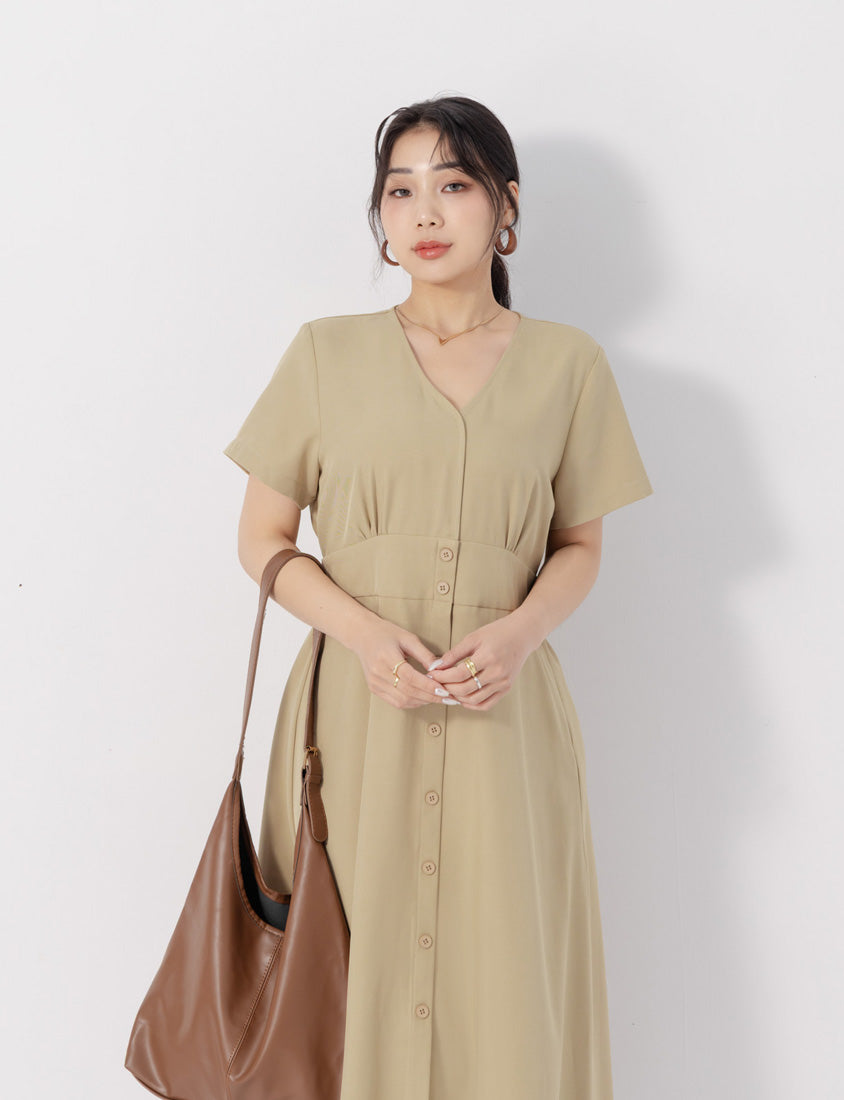 MISS. Slim Fit V-Neck Faux Button Plus Size Maxi Dress