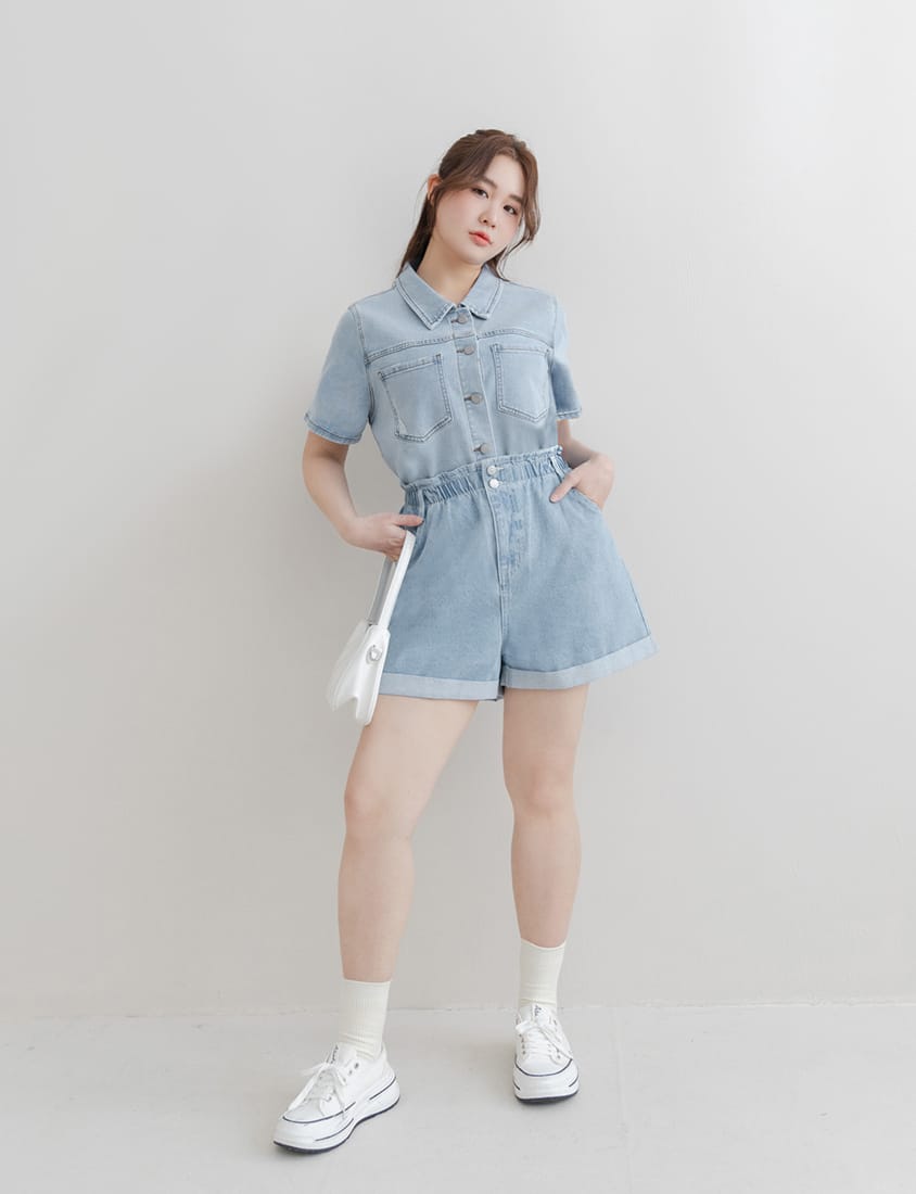 Versatile Pocket Distressed Plus Size Denim Jacket