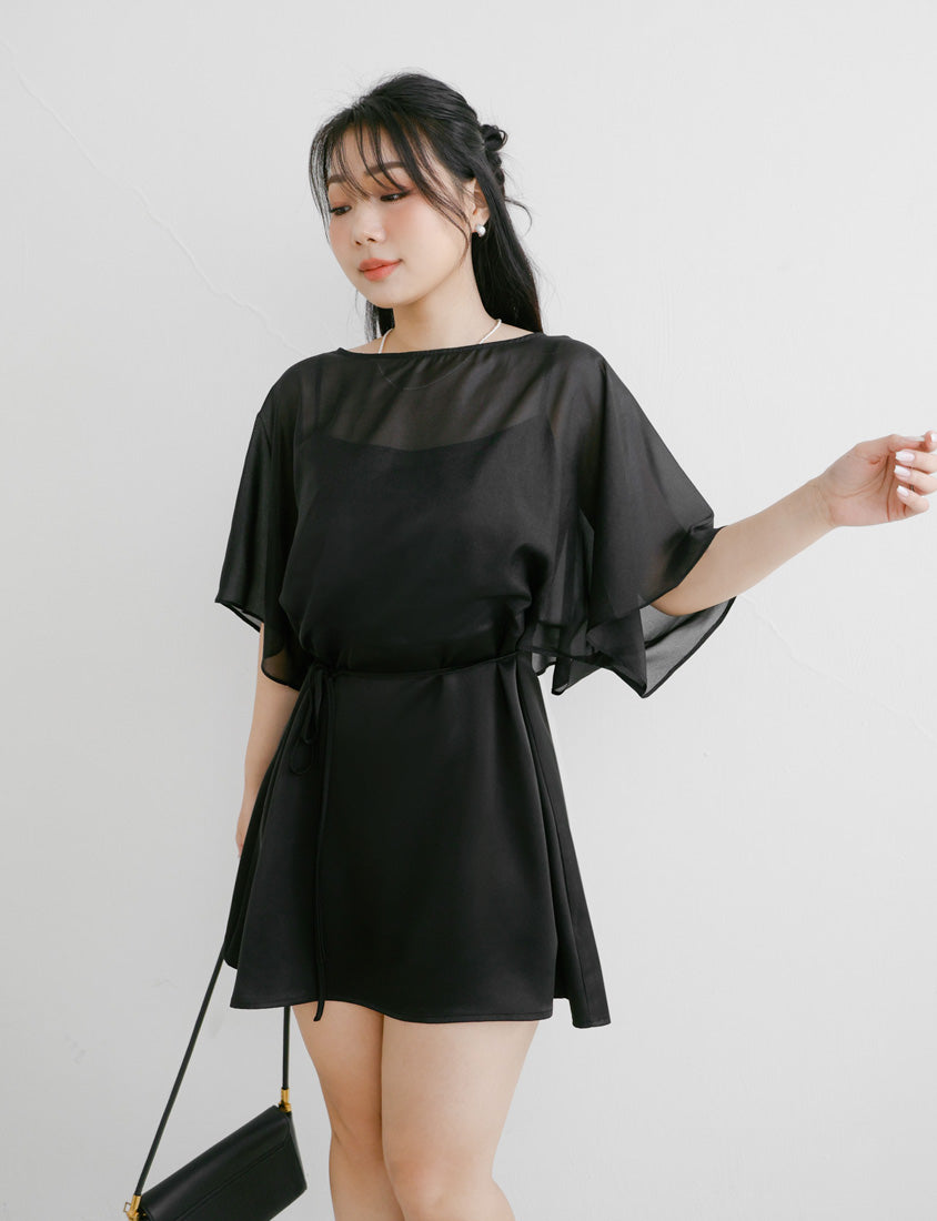 MISS. Sheer Faux Two-piece Satin Tie-Waist Plus Size Dress