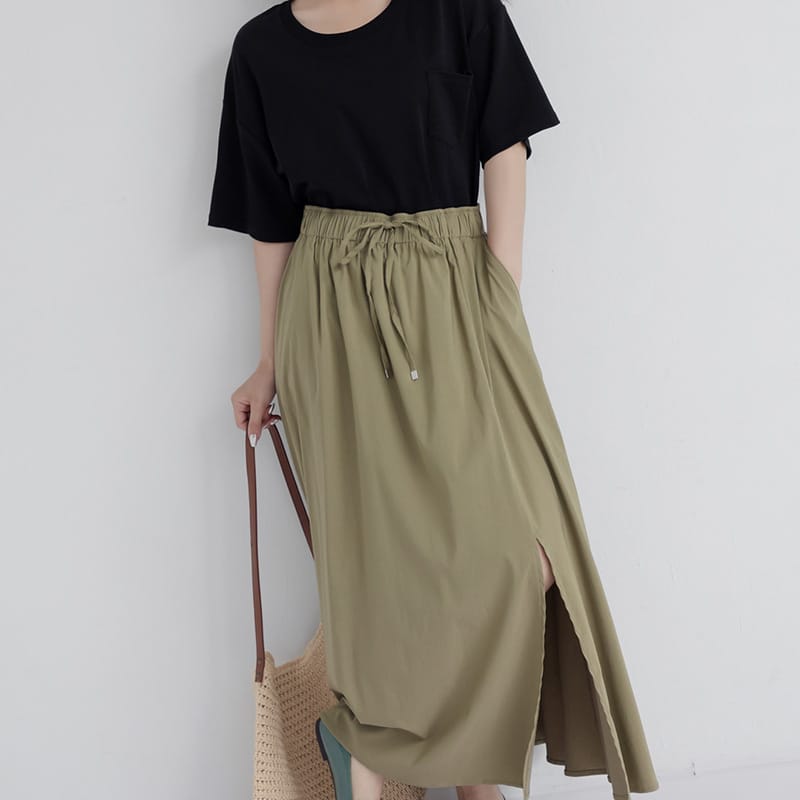 Cooling Tech Full Elastic Drawstring Plus Size Maxi Skirt