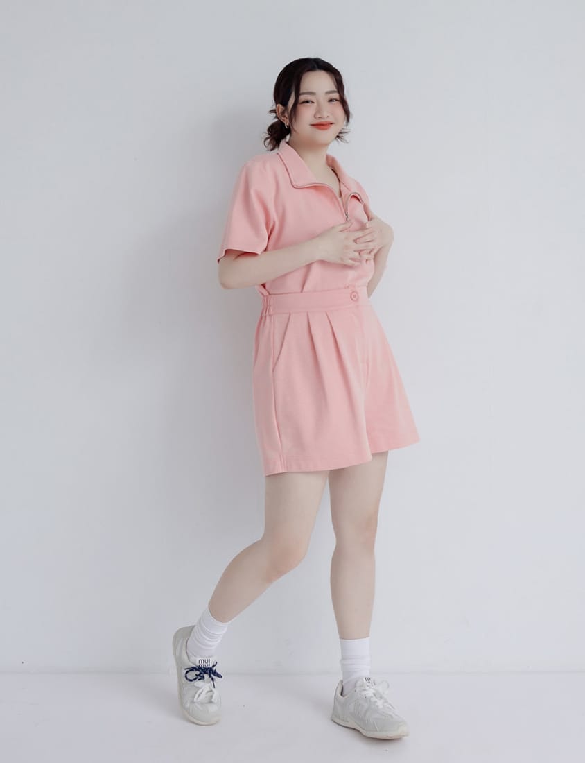 Zip-Up Faux Two-Piece Multicolor Plus Size Short Sleeve Tee