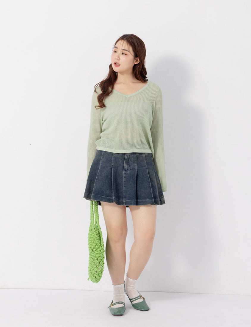 Lyocell Sheer Knit Plus Size Long Sleeve Top