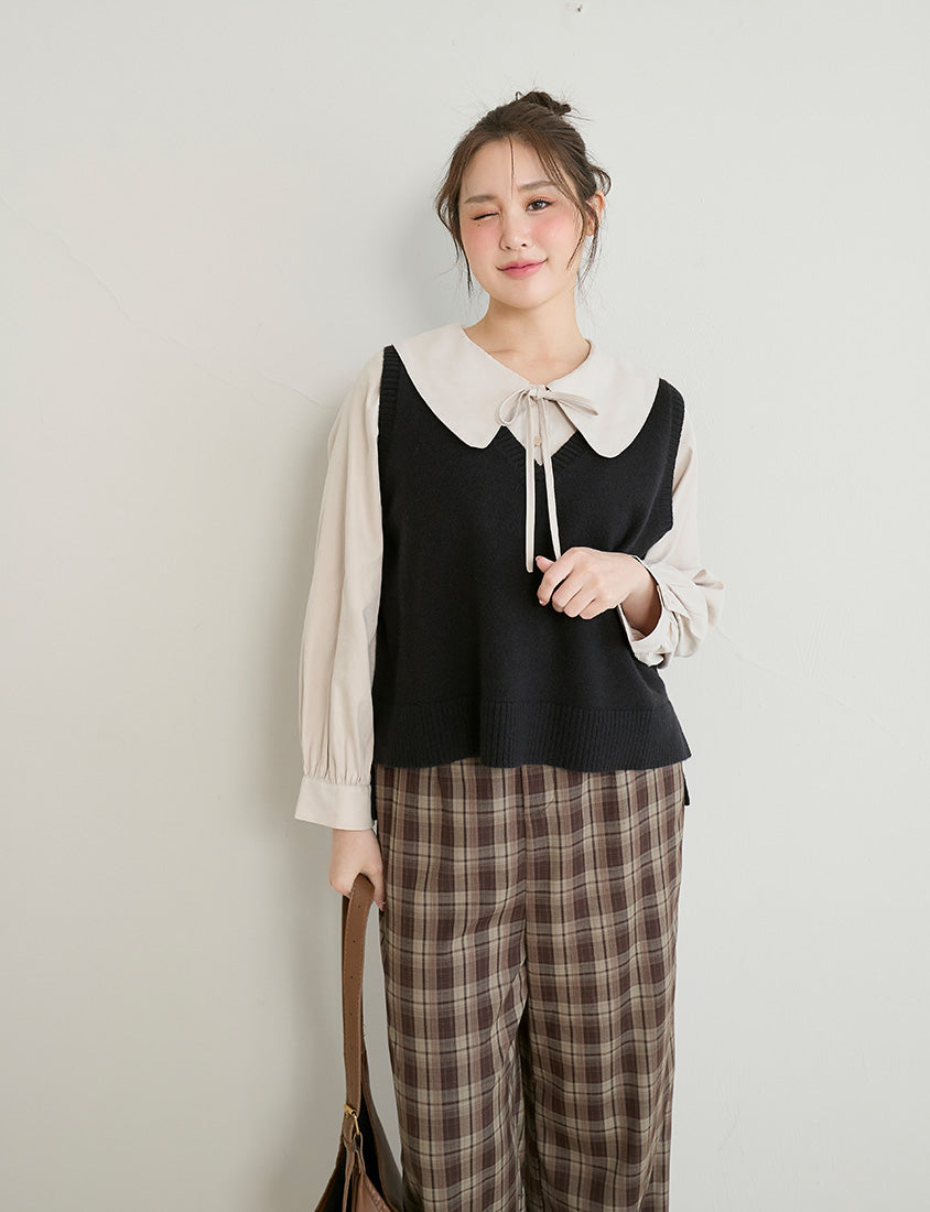 Versatile Multicolor V-Neck Cropped Plus Size Knit Vest