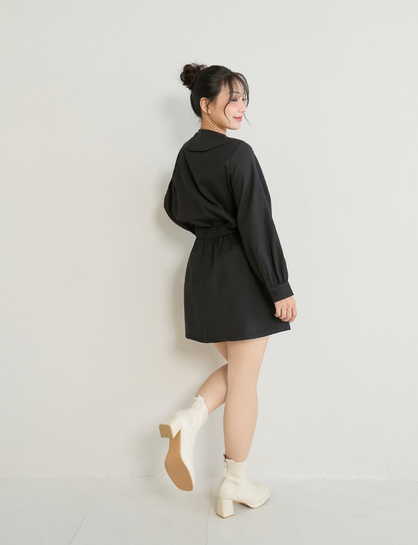 Asymmetrical Pleated Elastic Back Waist Twill Plus Size Mini Skirt