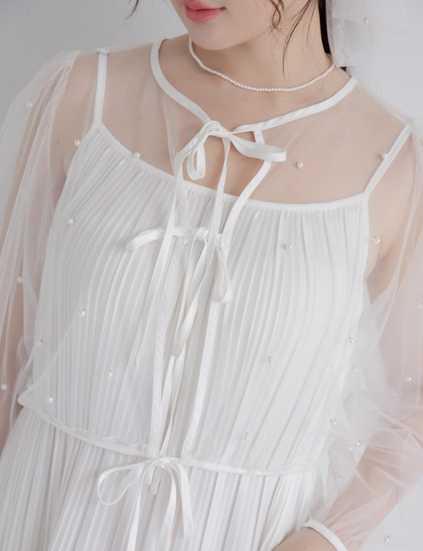 MISS. Romantic Sheer Pearl-Embellished Tie Plus Size Blouse