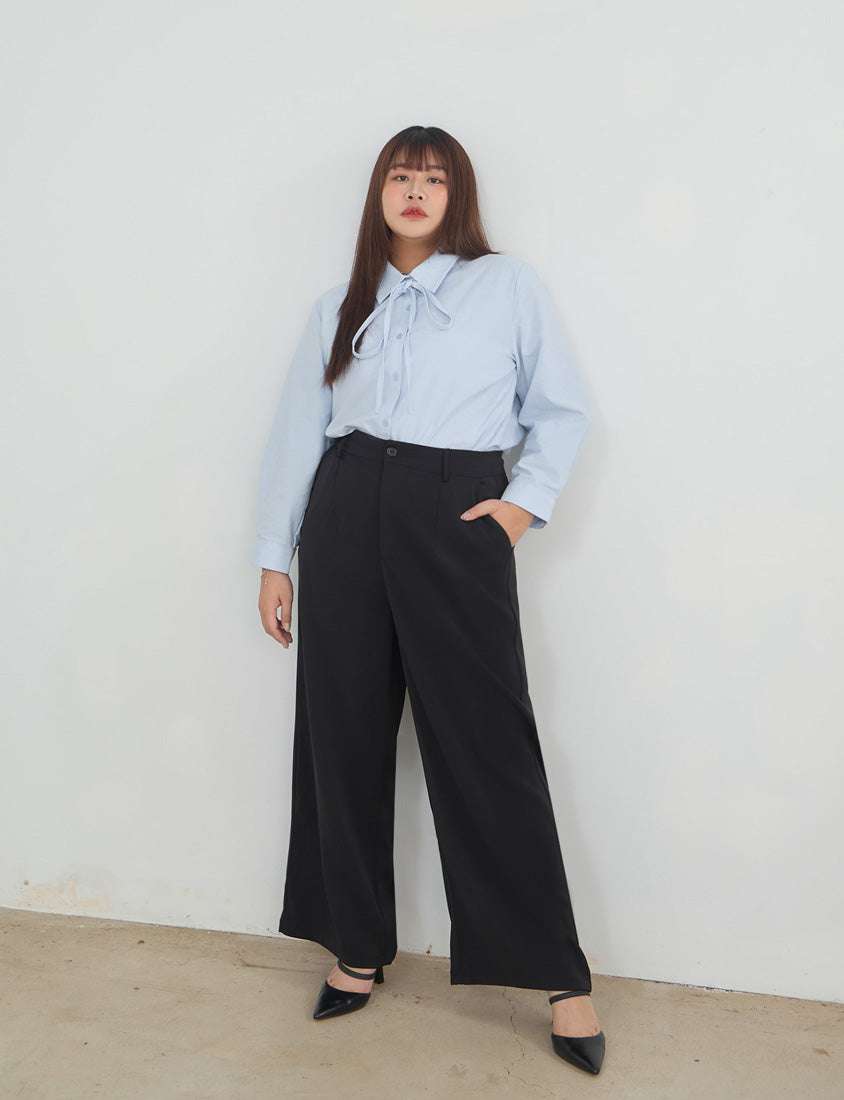 MISS. Korean Oxford Longline Plus Size Shirt (with Waist Tie)