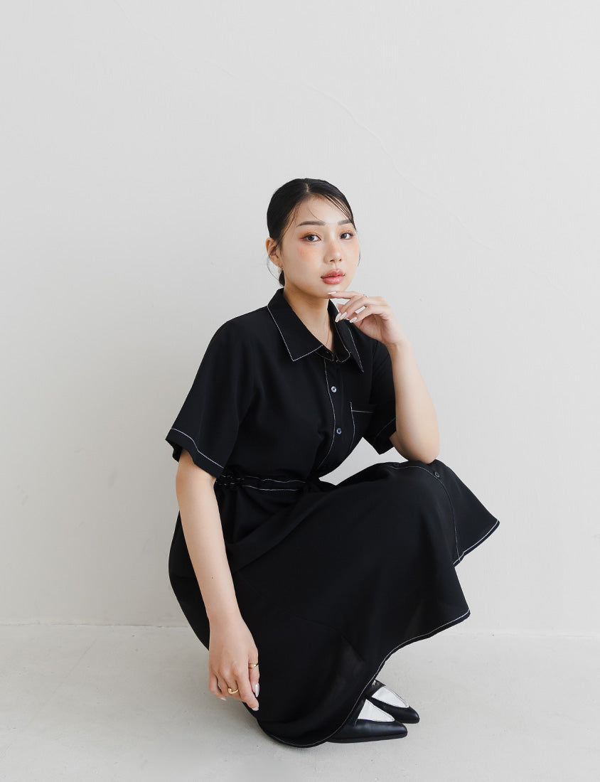 MISS. Contrast Stitch Drawstring Long Plus Size Shirt
