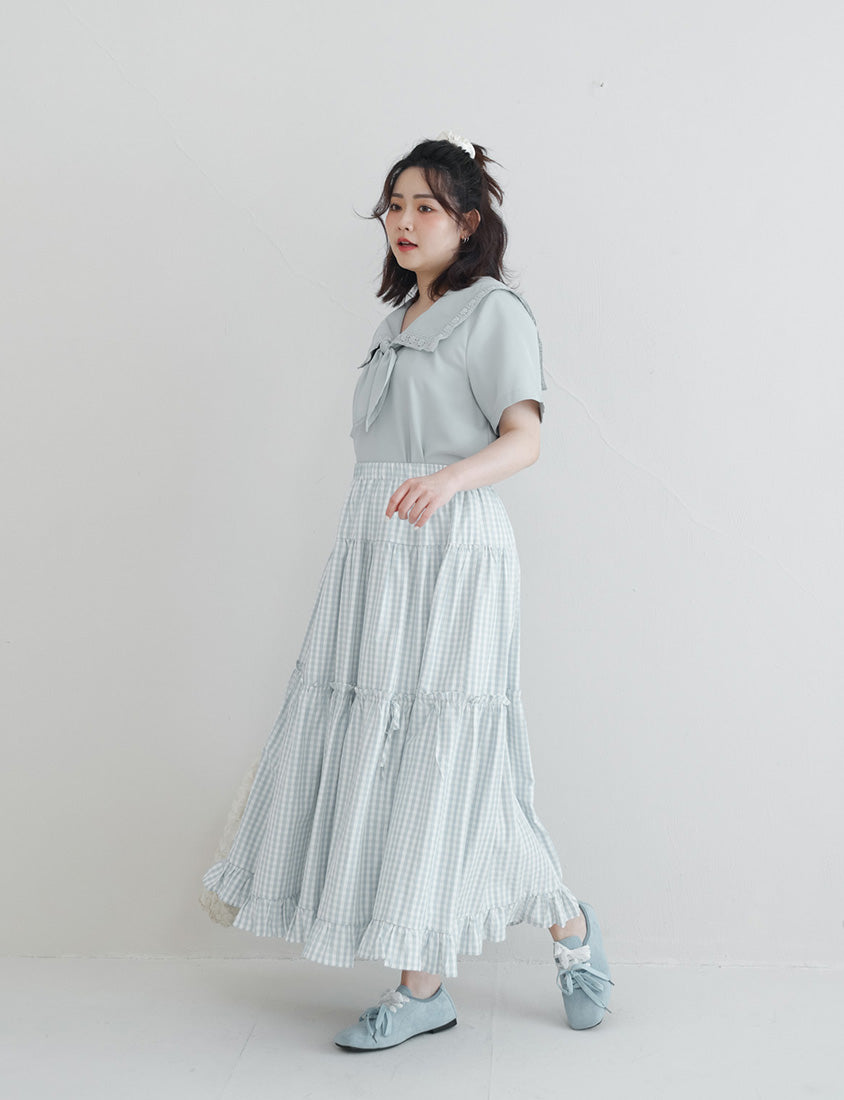 Japanese Style Lace Sailor Collar Tie Plus Size Top Blouse