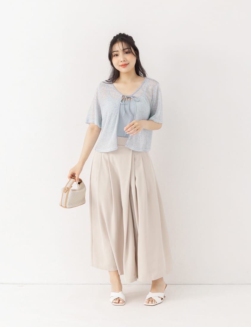 Elegant Pleated Back Elastic Waist Plus Size Chiffon Skort