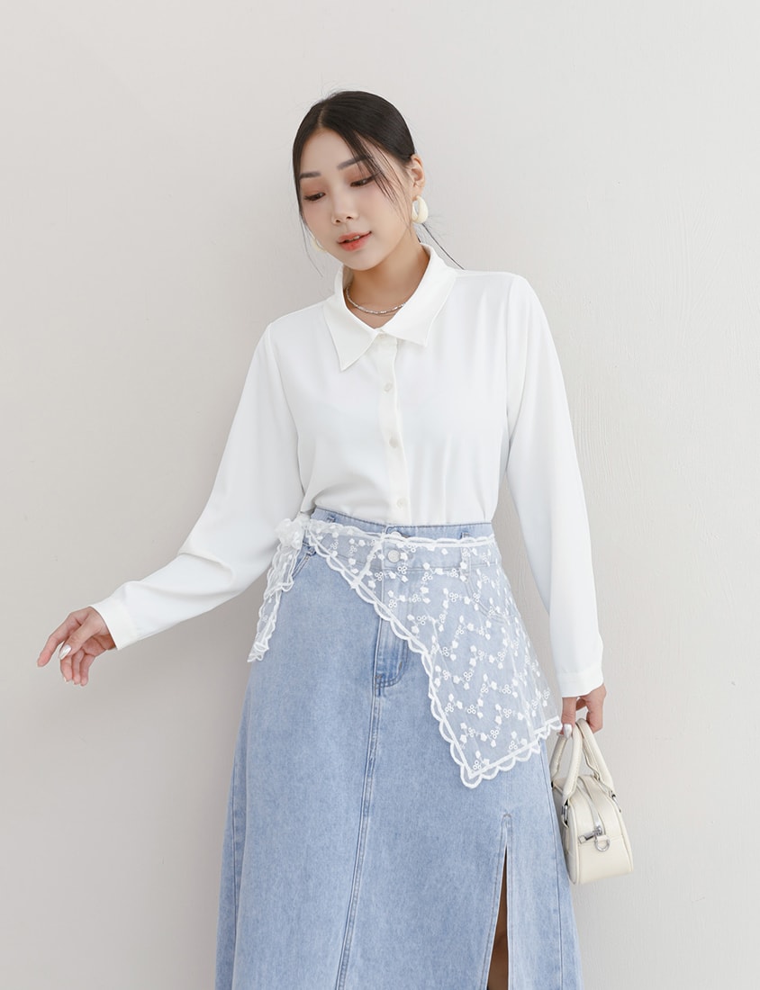 MISS. Two Piece Korean Style Lace Chiffon Plus Size Blouse (With Shawl)
