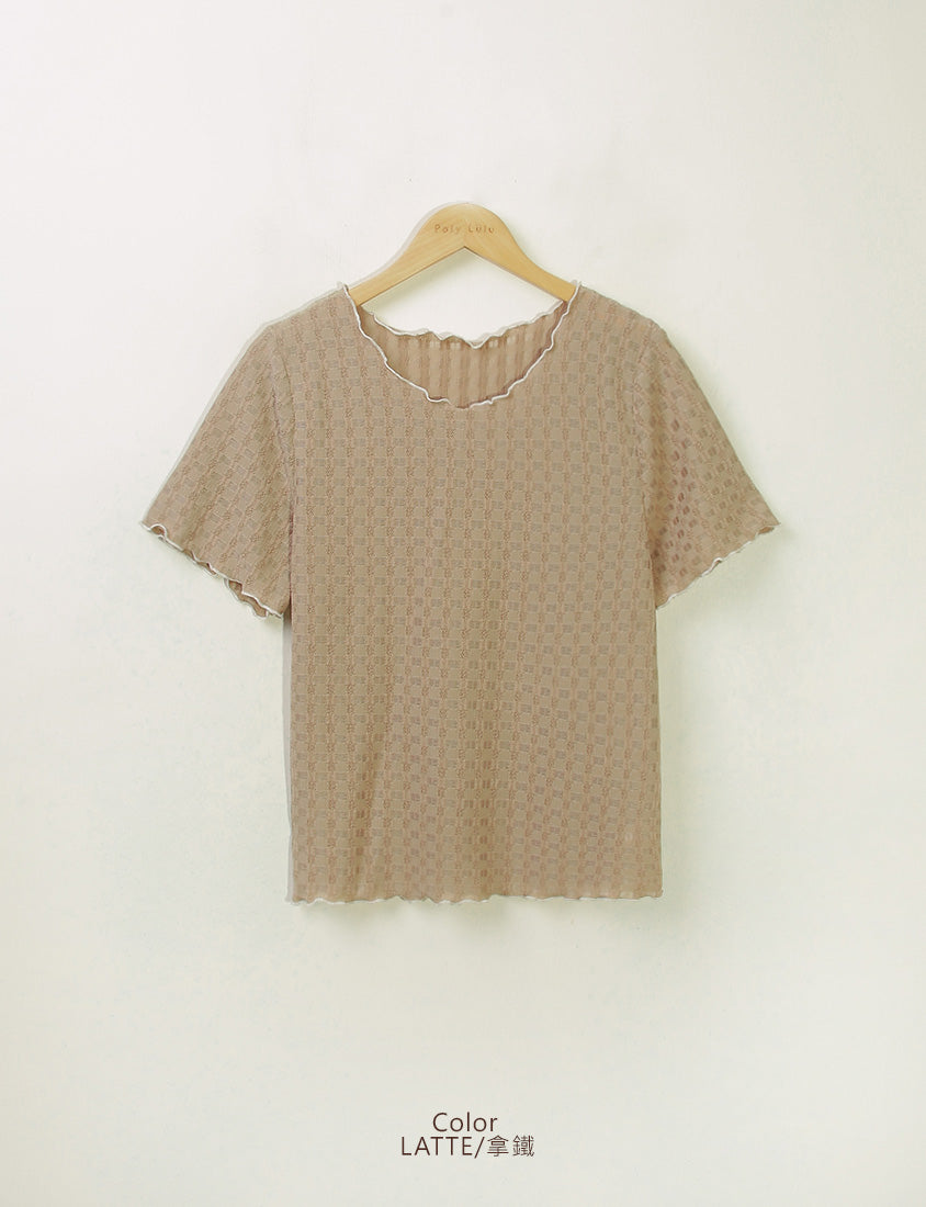 Sheer Lace Ruffled Waffle Knit Plus Size Top