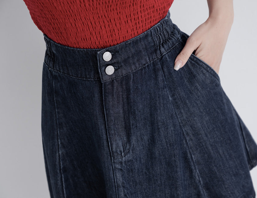 Silky Cool Flare Plus Size Denim Skirt (With Inner Shorts)
