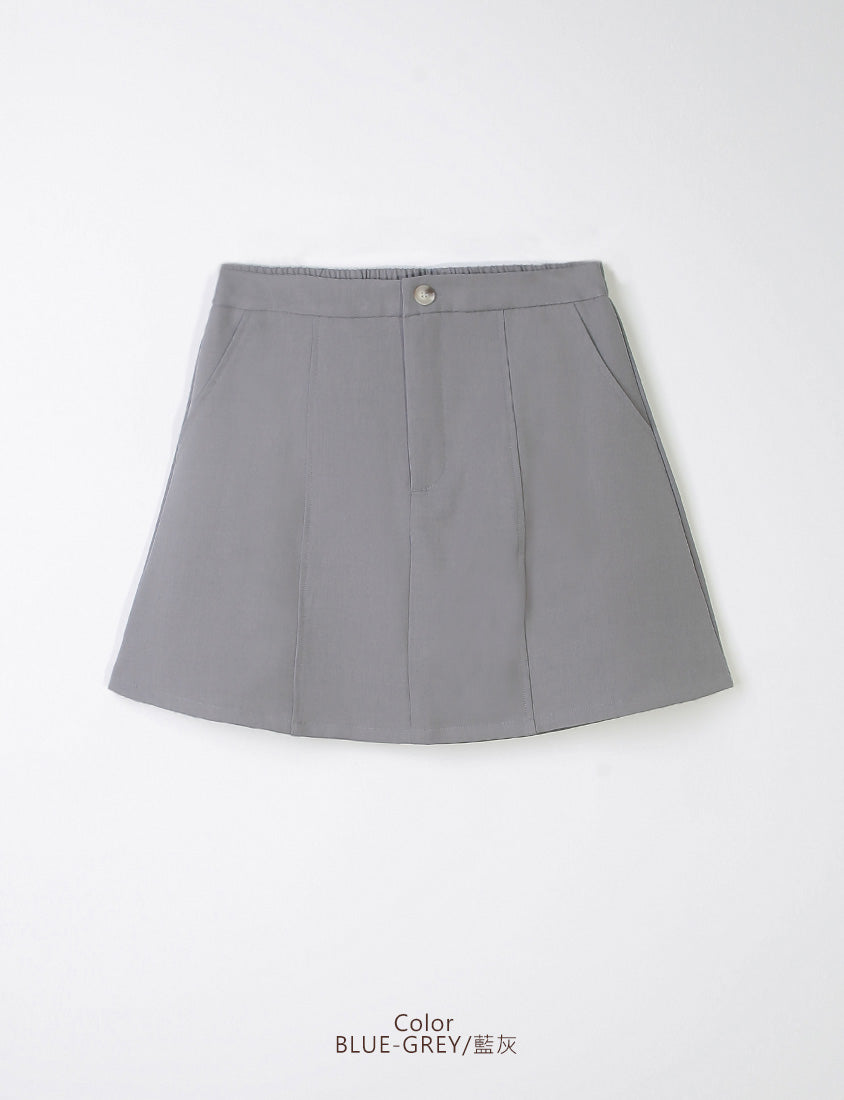 MISS. Korean Contrast Stitch Twill Back-Elastic Plus Size Mini Skirt