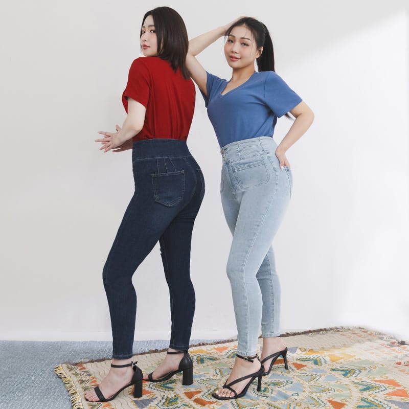 Cooling Tech Corset Waist Plus Size Distressed Jeans