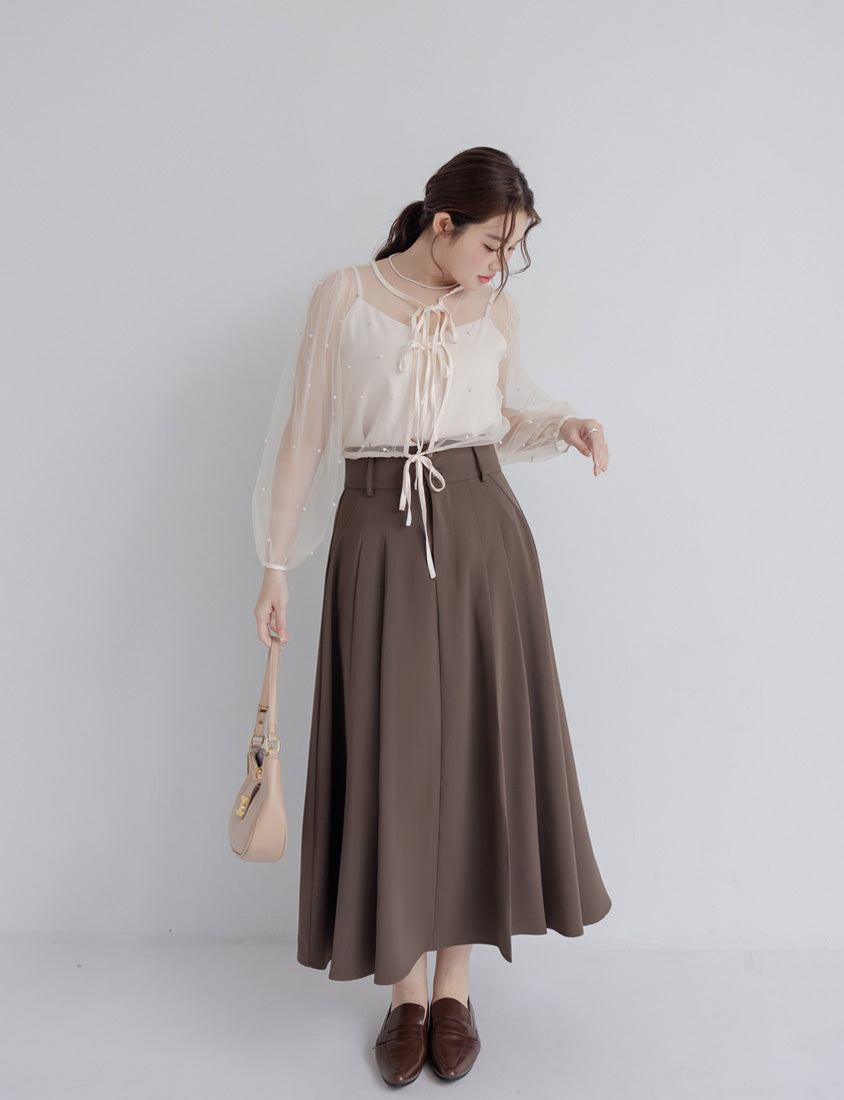 MISS. Romantic Sheer Pearl-Embellished Tie Plus Size Blouse