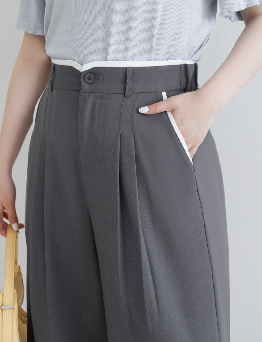 MISS. Contrast Waist Pleated Plus Size Trousers