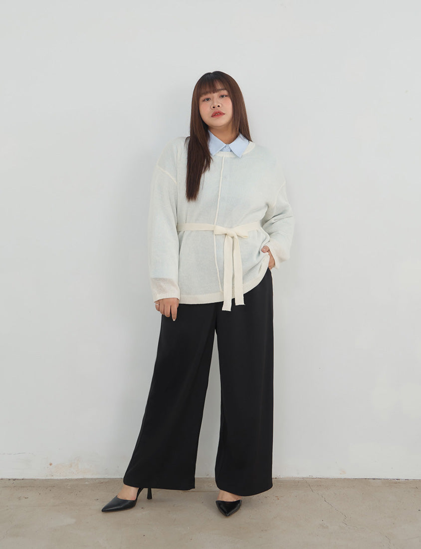 MISS. Korean Oxford Longline Plus Size Shirt (with Waist Tie)