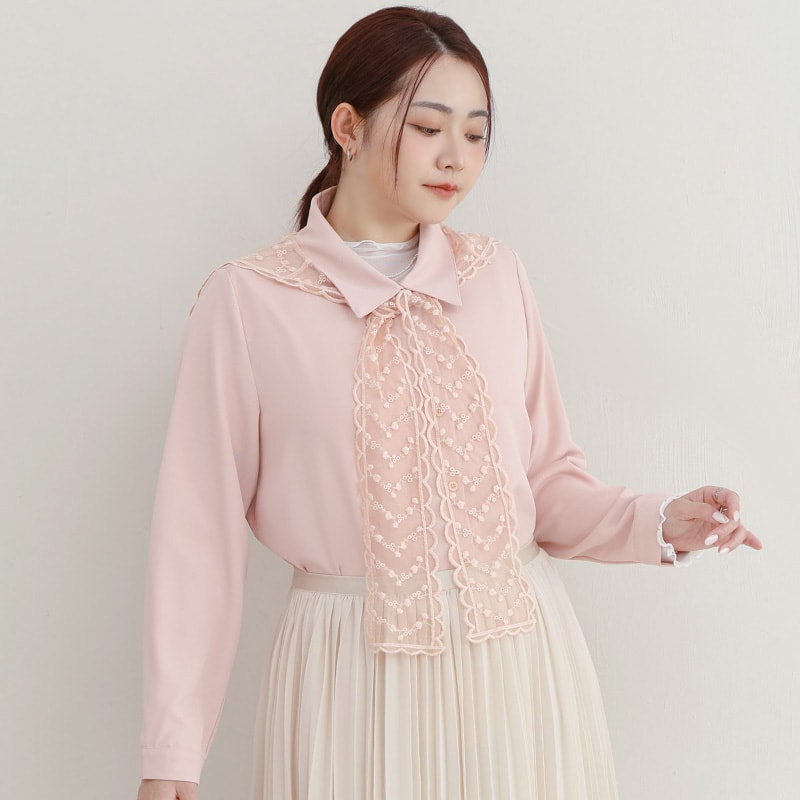 MISS. Two Piece Korean Style Lace Chiffon Plus Size Blouse (With Shawl)