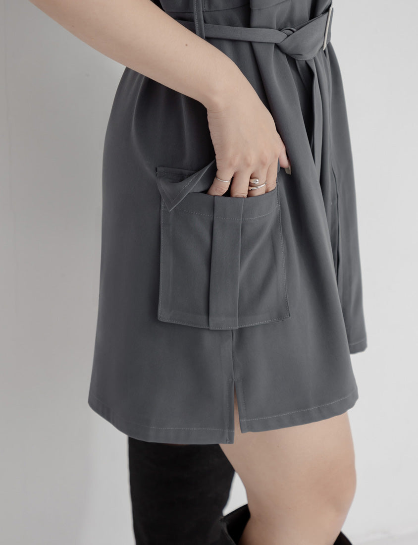 MUA! Utility Cargo Zip-Up Plus Size Sleeveless Dress (With Belt)