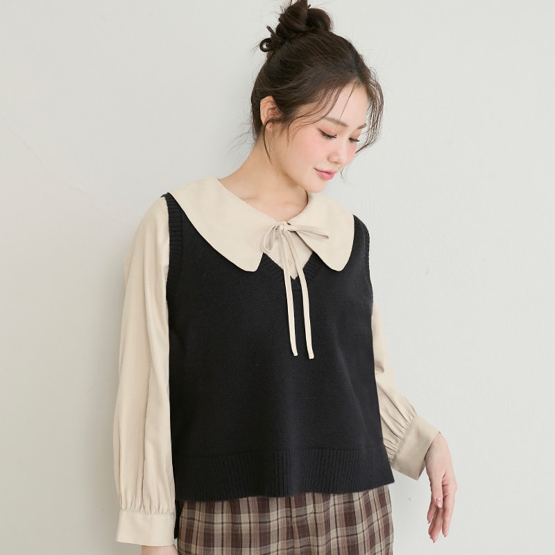 Versatile Multicolor V-Neck Cropped Plus Size Knit Vest