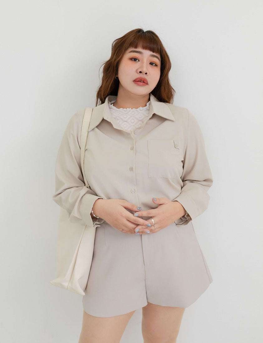 MISS. Wrinkle-Resistant Textured Multicolor Pocket Plus Size Shirt